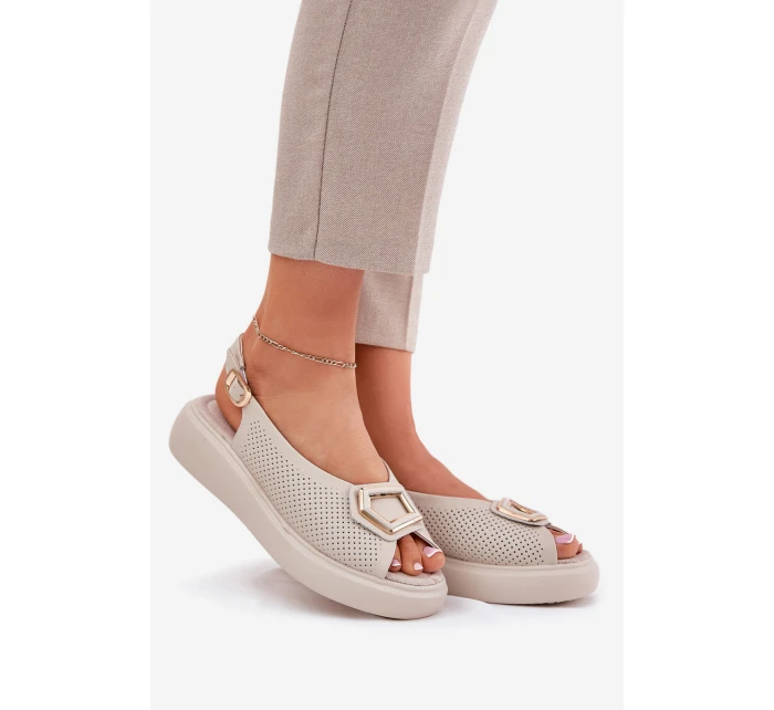 Dámské Kožené Sandály S Dekorací S.Barski LR51-786 Béžové Dámské Kožené Sandály S Dekorací S.Barski LR51-786 Béžové