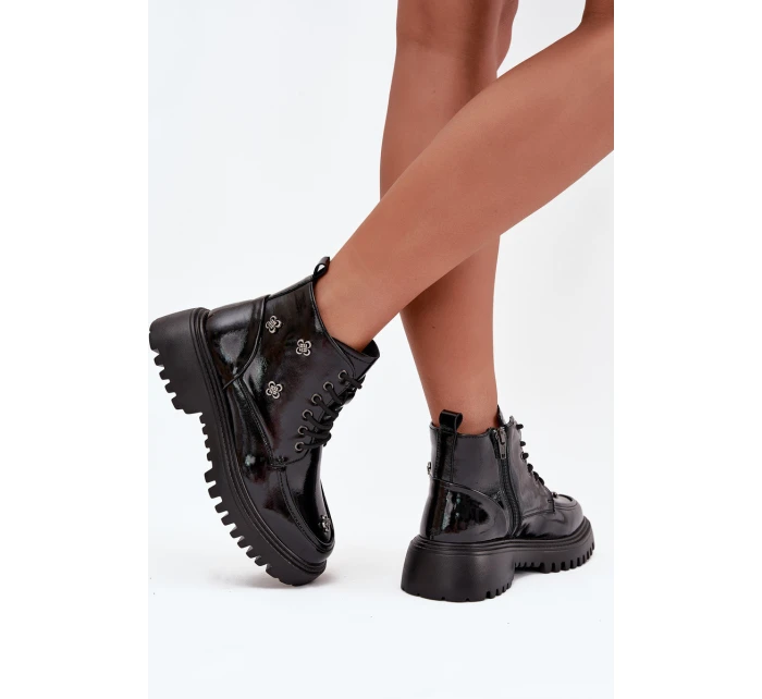 Kožené zateplené dámské boty s ozdobami Artiker 57C0345 Černé