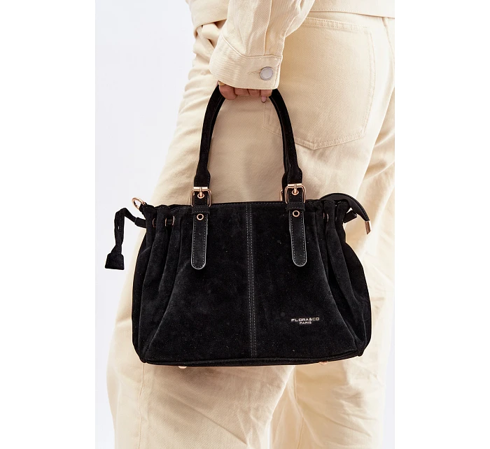 Kožená kabelka z ekologického semiše černá model 22111516 - Flora&Co