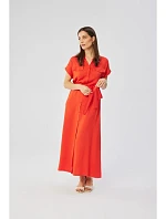 S364 Viskózové maxi košilové šaty - korálová barva