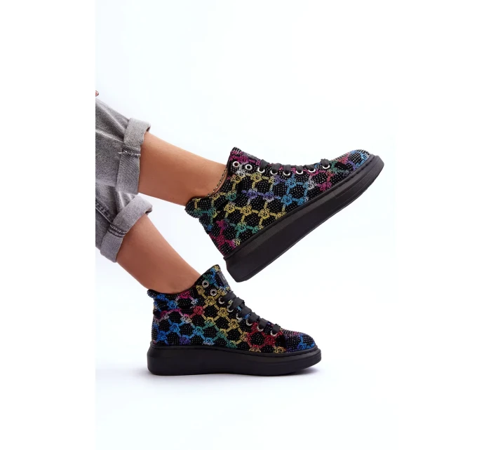 Sportovní boty na platformě Rhinestones GOE Black Sportovní boty na platformě Rhinestones GOE Black