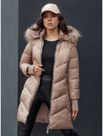 Dámská prošívaná zimní bunda z umělé kožešiny s kapucí camel model 21979752 - Dstreet
