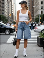 Dámské bermudy ke kolenům s cargo kapsami z džínoviny FashionStreet SY0512