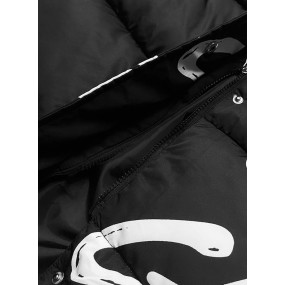 Černo-bílá dlouhá dámská zimní bunda s nápisy (AG3-3028)