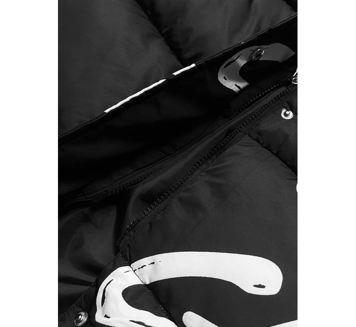 Černo-bílá dlouhá dámská zimní bunda s nápisy (AG3-3028)
