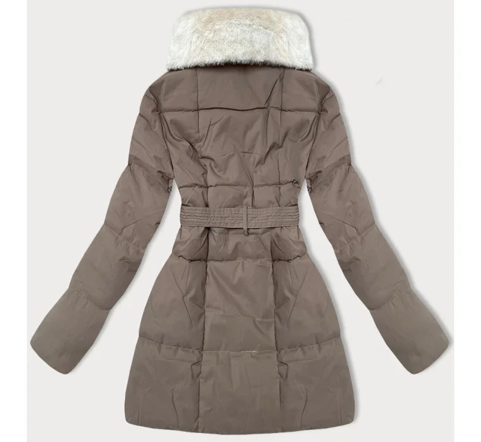 Béžová dámská bunda kožešinou se stojáčkem model 21247726 - J.STYLE Béžová dámská bunda kožešinou se stojáčkem model 21247726 - J.STYLE