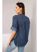 Dámská bavlněná košilová halenka s krátkým rukávem a model 22048803 tmavě modrá - K-Fashion