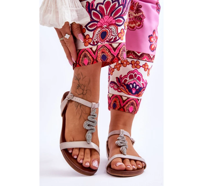 Kožené sandály s ozdobným hadem S.Barski KV-5541-42 Béžový