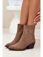 Sametové Kotníkové Boty Dámské Na Podpatku Zateplené Khaki model 21707093 - Boto