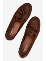 Dámské mokasíny ploché s třásněmi čokoládové model 21919069 - Boto