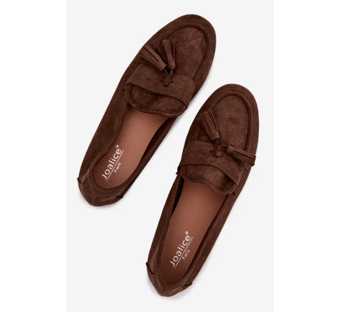 Dámské mokasíny ploché s třásněmi čokoládové model 21919069 - Boto