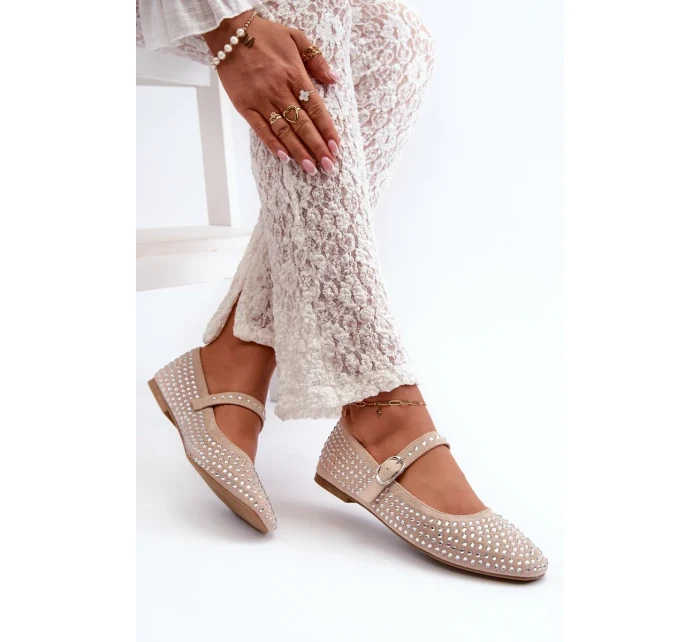 Ekologické semišové baleríny zdobené béžovými kamínky Tinara Ekologické semišové baleríny zdobené béžovými kamínky Tinara