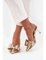 Lodičky s odkrytou patou a mašlí Eklevia – zlaté Lodičky s odkrytou patou a mašlí Eklevia – zlaté