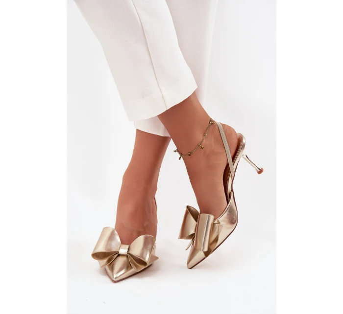 Lodičky s odkrytou patou a mašlí Eklevia – zlaté Lodičky s odkrytou patou a mašlí Eklevia – zlaté