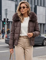 Dámská zimní prošívaná bunda s kožešinou, světle hnědá, FashionStreet TY5831