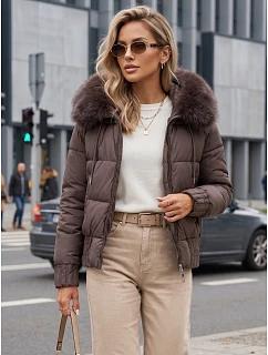 Dámská zimní prošívaná bunda s kožešinou, světle hnědá, FashionStreet TY5831