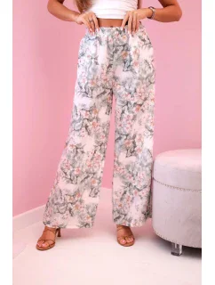 Dámské široké kalhoty s květinovým potiskem tmavá máta