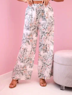 Dámské široké kalhoty s květinovým potiskem tmavá máta