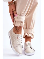 Dámské kožené ažurové tenisky béžové model 21615830 - S.Barski Dámské kožené ažurové tenisky béžové model 21615830 - S.Barski