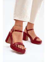 Eko kožené sandály na podpatku bordové model 21699445 - Boto Eko kožené sandály na podpatku bordové model 21699445 - Boto