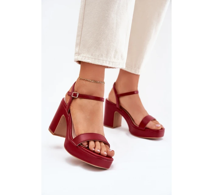 Eko kožené sandály na podpatku bordové model 21699445 - Boto Eko kožené sandály na podpatku bordové model 21699445 - Boto