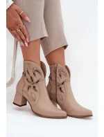 Kožené vzorované boty na podpatku  světle béžové model 21713228 - Zazoo