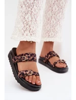 Dámské platformové sandály s pásky a zlatými sponami Leopard Rirea