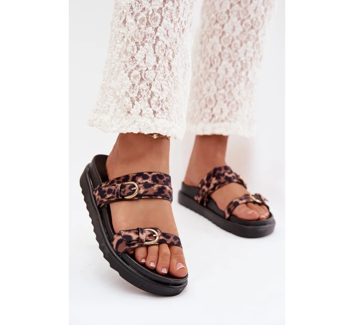 Dámské platformové sandály s pásky a zlatými sponami Leopard Rirea