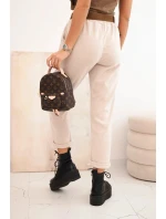 Dámské kalhoty s páskem pruhované béžové