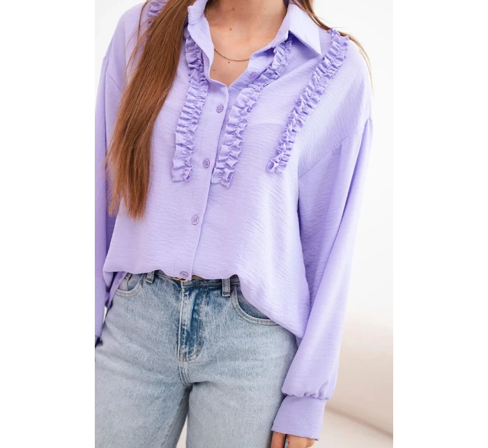 Dámská viskózová košile s dlouhým rukávem a volánky světle fialová