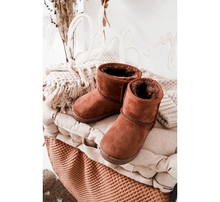 Dětské Teplé Sněhule Semišové Hnědé model 21564106 - Boto Dětské Teplé Sněhule Semišové Hnědé model 21564106 - Boto