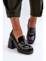 Lakované dámské polobotky na podpatku černé D&A MR38-906