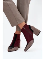 Dámské kotníkové boty na masivním podpatku na zip bordó Delvane