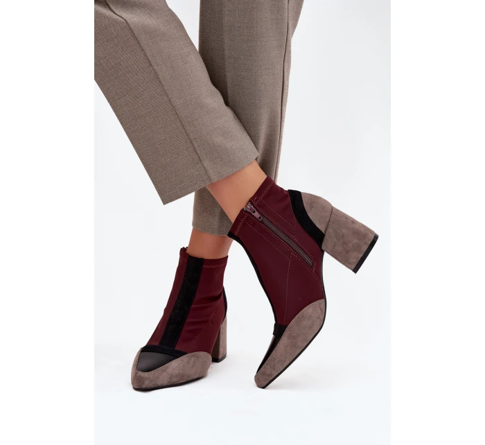 Dámské kotníkové boty na masivním podpatku na zip bordó Delvane