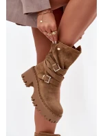 Dámské kotníkové boty na masivním podpatku s přezkami a páskem Khaki model 21715462 - Boto Dámské kotníkové boty na masivním podpatku s přezkami a páskem Khaki model 21715462 - Boto