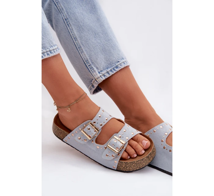 Dámské pantofle se zlatými sponami a knoflíky Modré model 21960974 - Boto