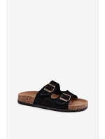 Semišové pantofle na korkové podrážce s přezkami Černé Tavira