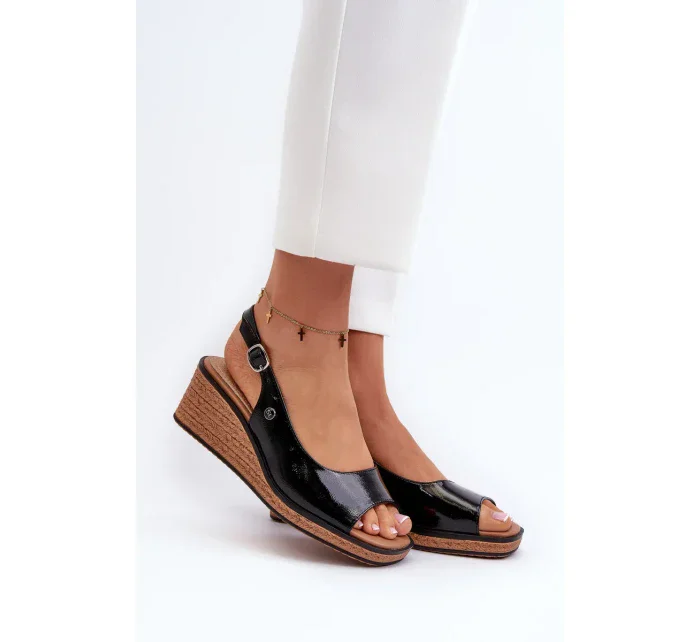 Dámské patentované sandály na klínku Sergio Leone Black Dámské patentované sandály na klínku Sergio Leone Black