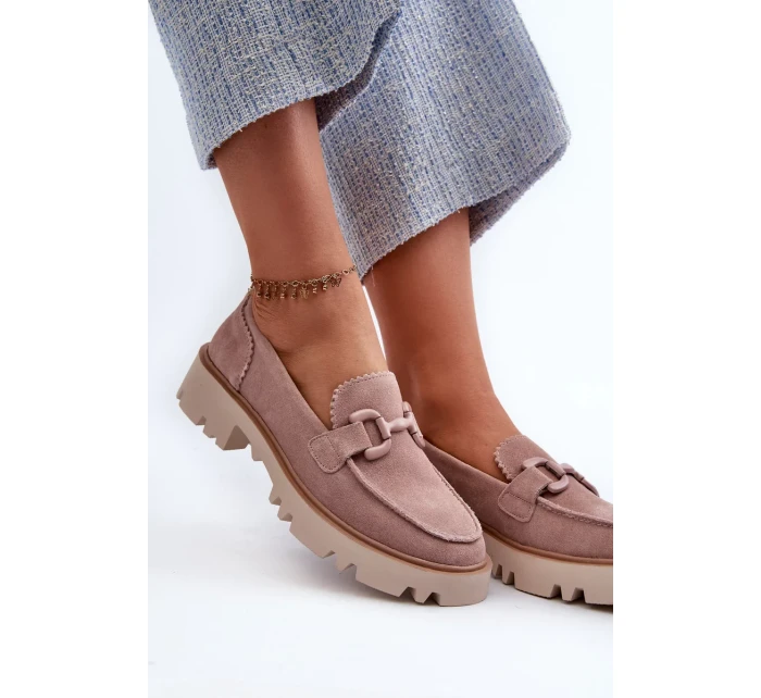 Semišové dámské mokasíny s ozdobou D&A Pink Semišové dámské mokasíny s ozdobou D&A Pink