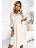 Béžové dámské rozšířené košilové šaty s páskem model 20215337 - numoco