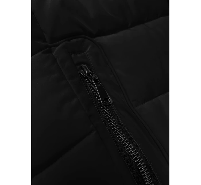 Černá prošívaná bunda pro přechodné období s kožešinou u kapuce model 21787485 - S'WEST