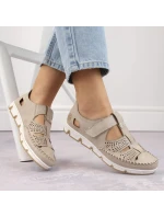 Rieker W RKR651 béžové kožené polobotky s háčkem a smyčkou