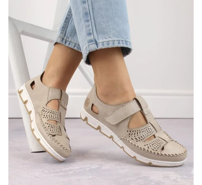 Rieker W RKR651 béžové kožené polobotky s háčkem a smyčkou