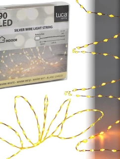 BATERIE OVLÁDANÉ DRÁTĚNÉ SVĚTLA GIRLANDA 90 VEDL TEPLÁ BÍLÁ BLESK LUCA