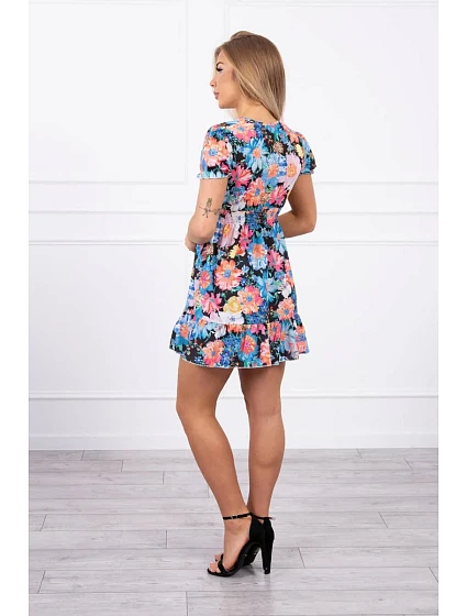 Květinové šaty s výstřihem do V černé