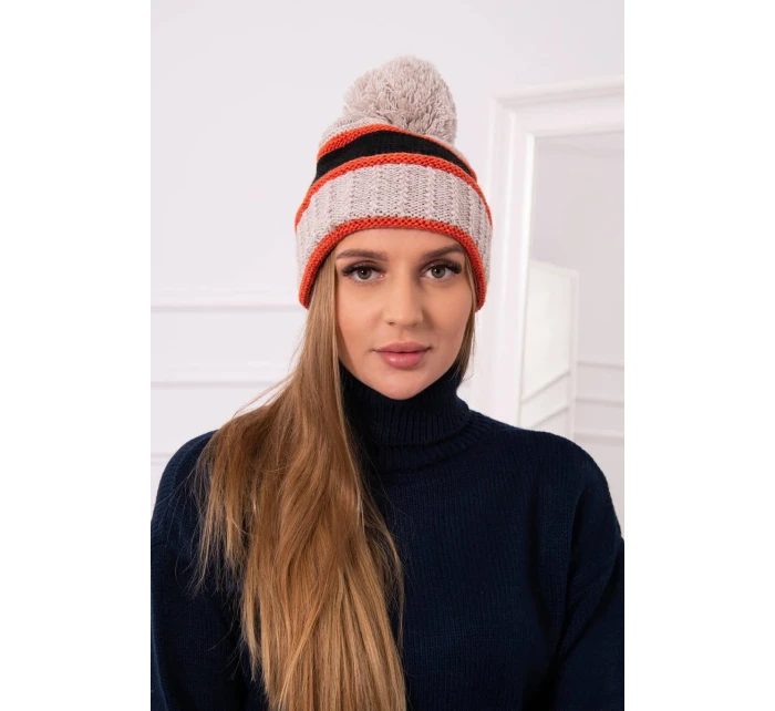 Dámská čepice Kinga K297 černá+červená+béžová Dámská čepice Kinga K297 černá+červená+béžová