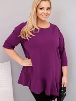 Dámská blůza Plus Size s bavlnou a volánem a ohrnovacími rukávy tmavě fialová
