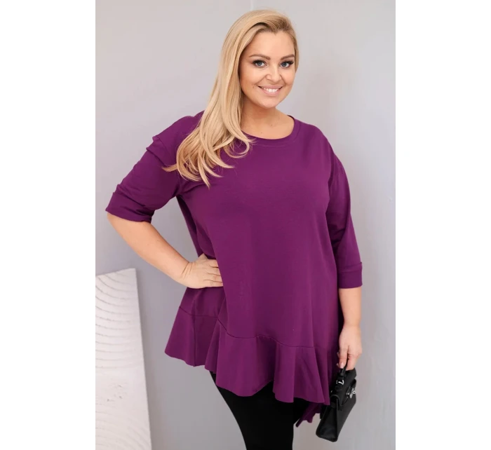 Dámská blůza Plus Size s bavlnou a volánem a ohrnovacími rukávy tmavě fialová