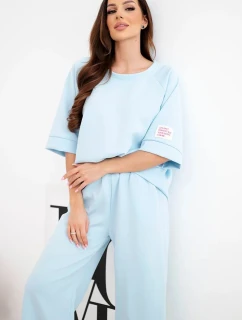 Dámský máslový komplet z viskózy mikina a široké kalhoty modrý