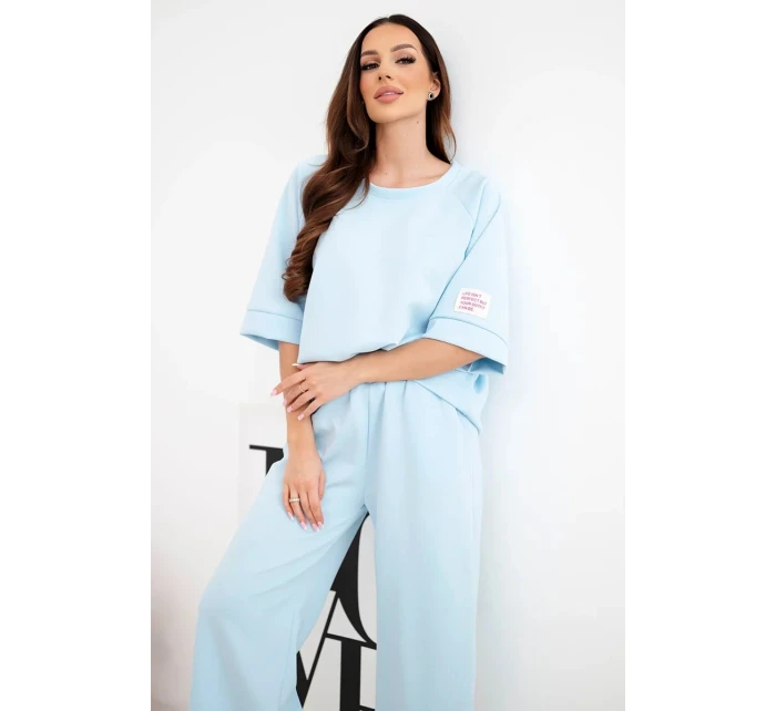 Dámský máslový komplet z viskózy mikina a široké kalhoty modrý
